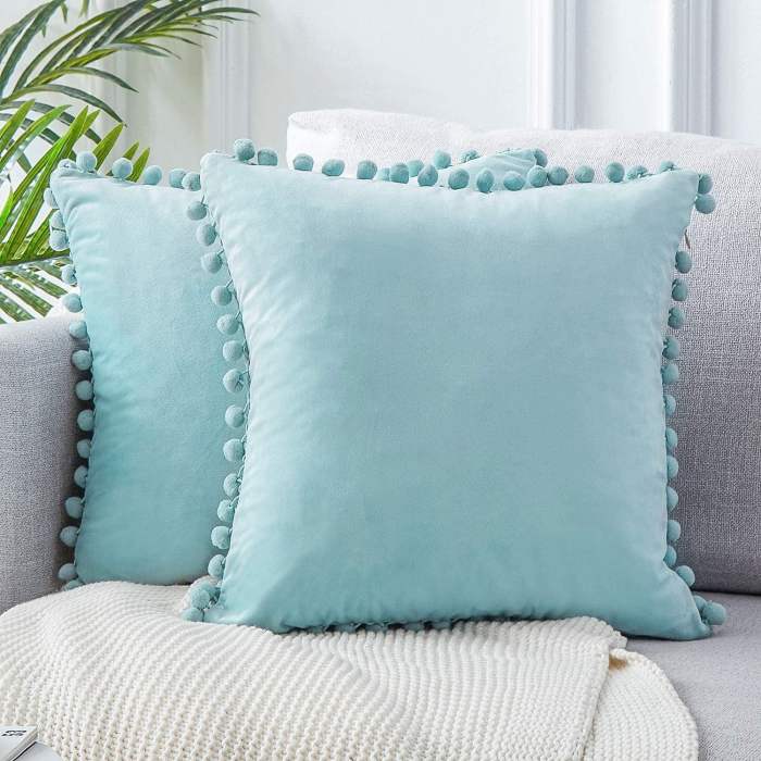 Blue light throw velvet pillow decorative soft pleated pack series