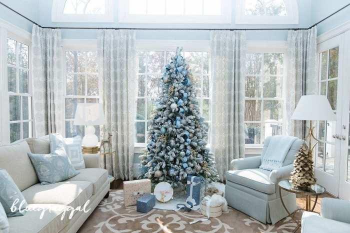 Christmas Tree With Blue And White Decorations