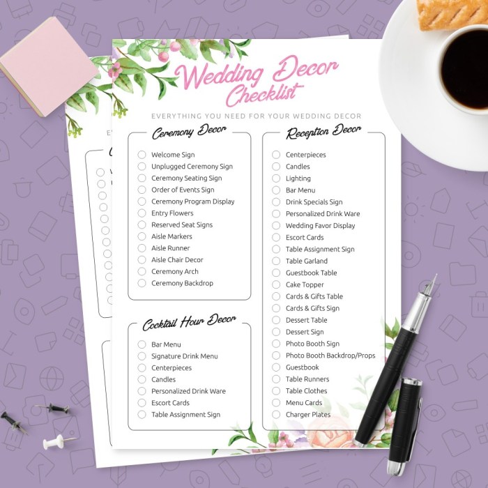 Wedding Decor Checklist